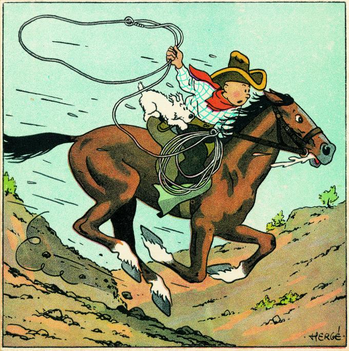 Hergé- Tintin en Amérique – Figurine Tintin cowboy et Milou à